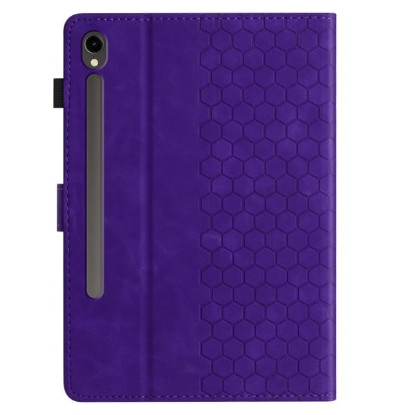 Samsung Galaxy Tab S9 FE / S9 Etui Honeycomb Trykt lærdeksel til nettbrett med kortspor - Lilla