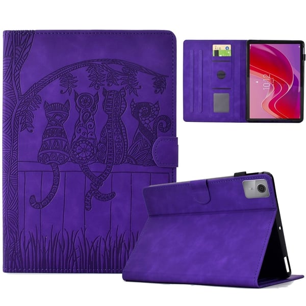 Lenovo Tab M11 / Xiaoxin Pad 11 2024 Case Cats Imprinted Vegansk Læder Card Slots Tablet Cover - Lilla