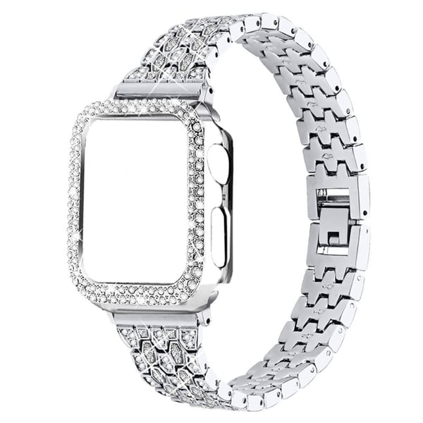 Apple Watch (45 mm) klokkerem med fem perler og skinnende rhinestone - Sølv / Gjennomsiktig / Gjennomsiktig
