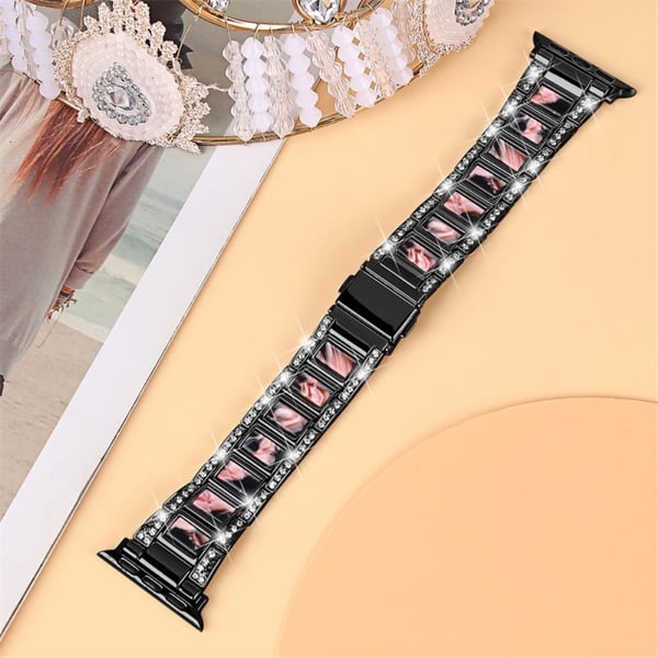 Apple Watch Series 8 (45 mm) / Watch Ultra urrem i rustfritt stål med rhinestone - Svart / Svart Rosa Mix