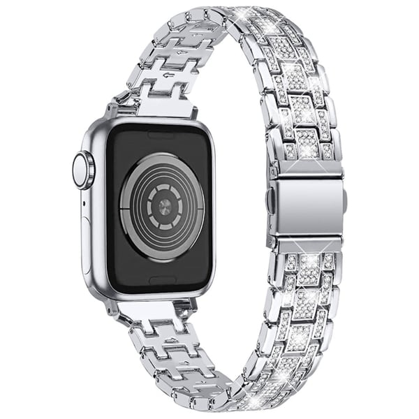 Apple Watch Series 8 (45mm) strass i klockarmband av rostfritt stål - Silver