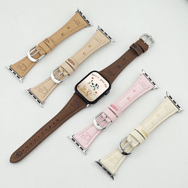 Cartoon Dog lærrem Apple Watch Series 41mm - 40mm - 38mm - Mørkebrun