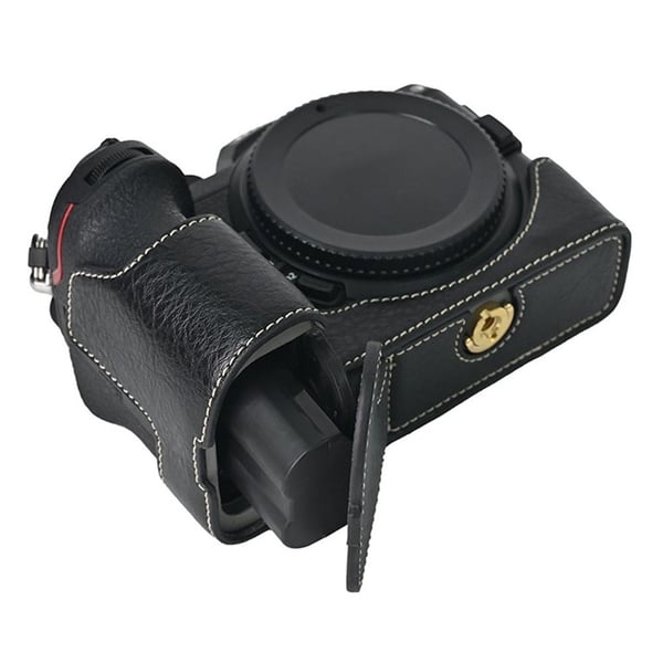 Nikon Z 5 / Z 6 II / Z 7 II Kameradeksel med stor utskjæring Litchi Texture Vegansk lærbeskyttende deksel - Svart