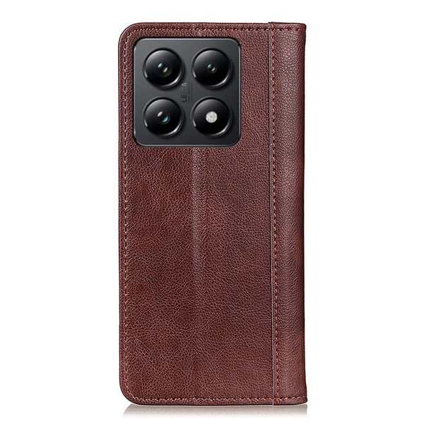 Ekte lærdeksel med magnetisk lukking for Xiaomi 14T - Brun