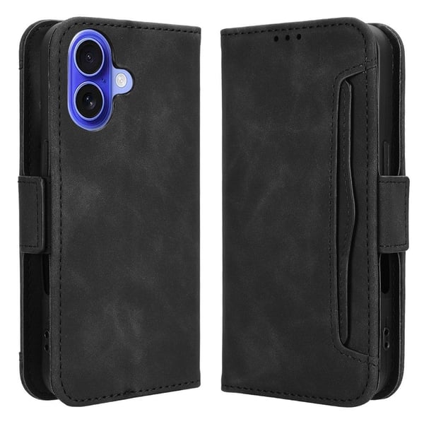 Lommebok-etui i moderne skinn-design iPhone 16 Plus - Svart