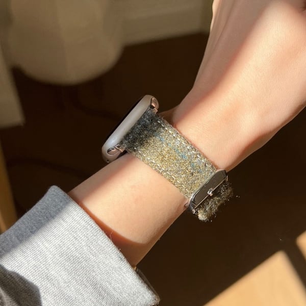Ull + lærrem Apple Watch Series 49mm - 45mm - 44mm - 42mm - Mørkegrønn