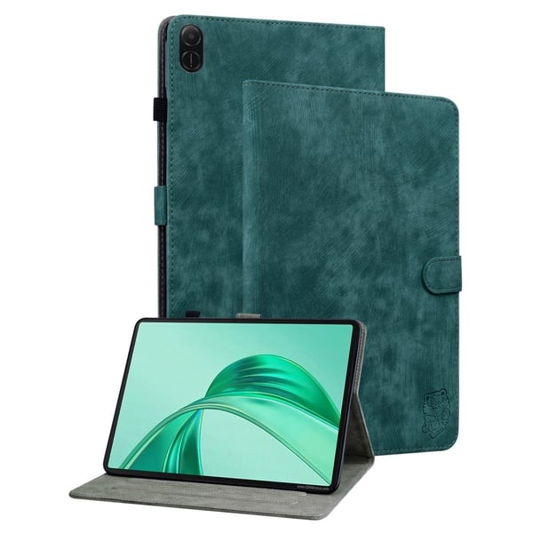 Honor Pad X8a-etui Tigeravtrykk Anti-riper deksel til nettbrett i vegansk lær - Grønn