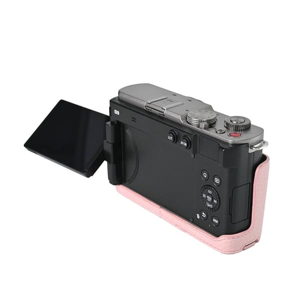 Panasonic Lumix S9 Camera Case Large Cutout Litchi Texture Vegan Leather Protective Cover - Pinkki