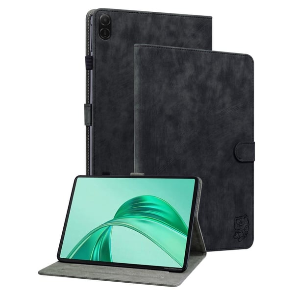 Honor Pad X8a-etui Tigeravtrykk Anti-riper deksel til nettbrett i vegansk lær - Svart