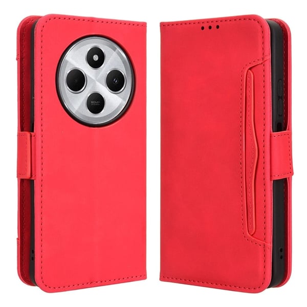 Lommebok-etui i moderne skinn-design Xiaomi Redmi 14C - Rød