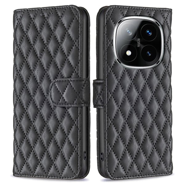 Rombemønster, matt flip-deksel for Xiaomi Redmi Note 14 Pro 5G / Xiaomi Redmi Note 14 Pro Plus 5G - Svart