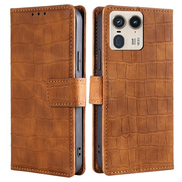 Skinn-etui med krokodillemønster til Motorola Moto X50 Ultra / Motorola Edge 50 Ultra - Brun