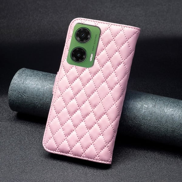 Rombemønster, matt flip-deksel for Motorola Moto G35 - Rosa