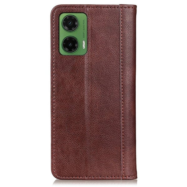 Ekte lærdeksel med magnetisk lukking for Motorola Moto G35 - Brun