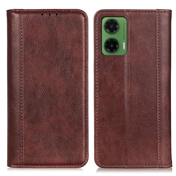 Ekte lærdeksel med magnetisk lukking for Motorola Moto G35 - Brun