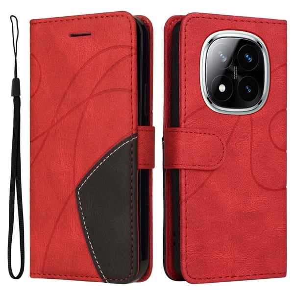 Teksturert læretui med stropp for Xiaomi Redmi Note 14 Pro 5G / Xiaomi Redmi Note 14 Pro Plus 5G - Rød