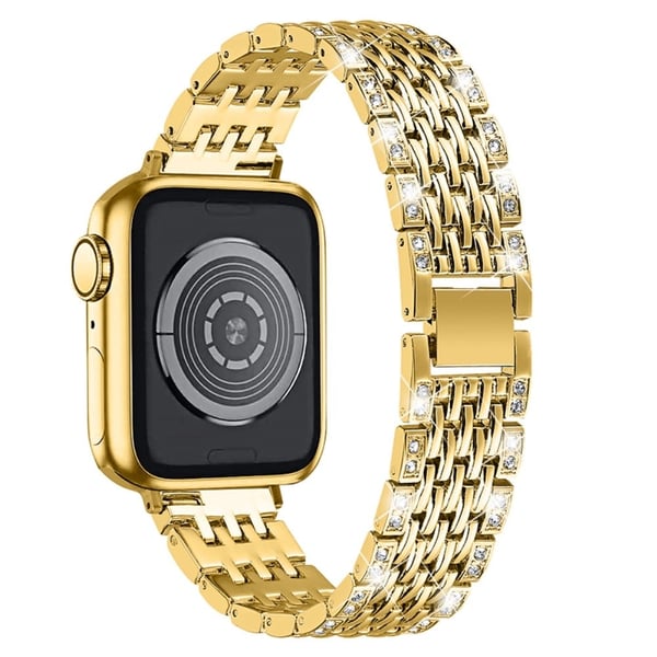 Apple Watch (45 mm) urrem med to rader rhinestone-dekor - Gull