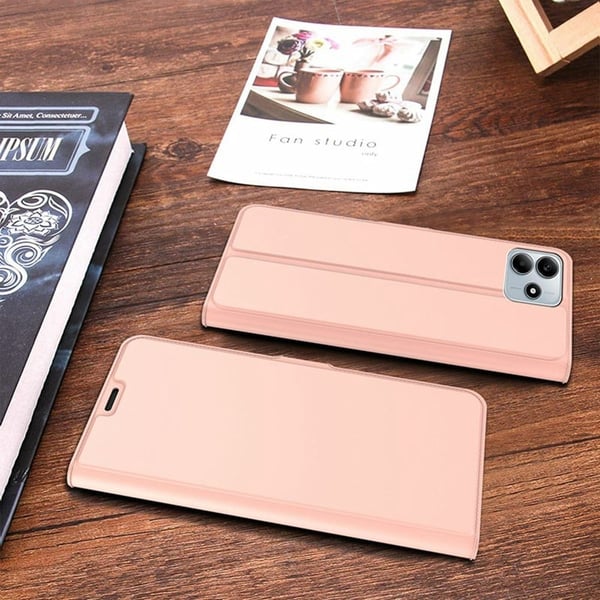 Glatt og tynt premium PU-skinnetui for Xiaomi Redmi Note 14 5G - Rose Gull