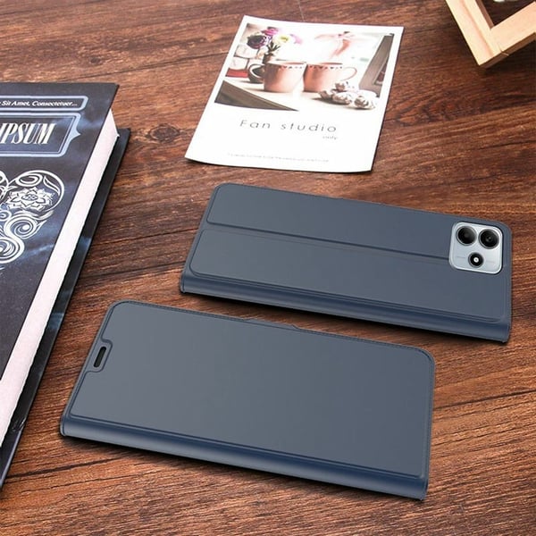Glatt og tynt premium PU-skinnetui for Xiaomi Redmi Note 14 5G - Blå