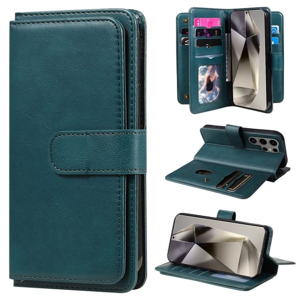 Lommebok-etui med 10 lommeseksjoner for Samsung Galaxy S25 Ultra - Grønn