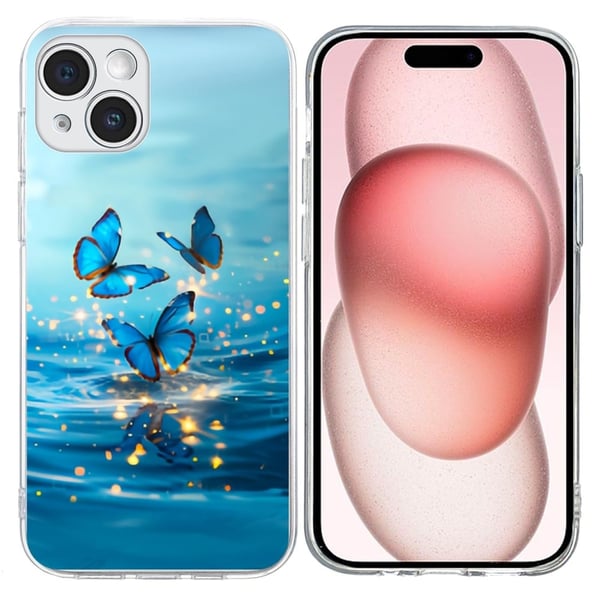 Vibe iPhone 15 Plus deksel - Blå Sommerfugl