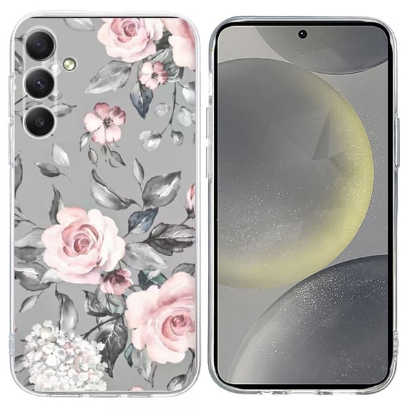 Vibe Samsung Galaxy S24 Plus -kansi - Harmaa Tausta Kukkia