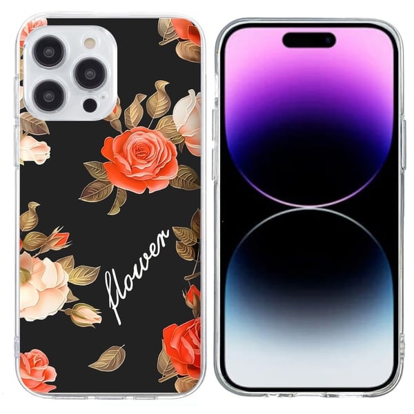 Vibe iPhone 15 Pro Max deksel - Svart Bakgrunn Blomster