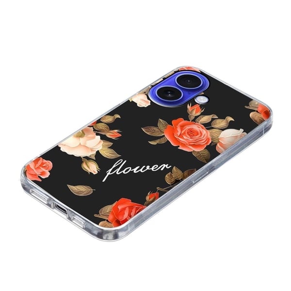 Vibe iPhone 16 Plus deksel - Svart Bakgrunn Blomster
