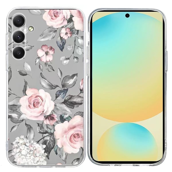 Vibe Samsung Galaxy S24 FE deksel - Blomster Med Grå Bakgrunn