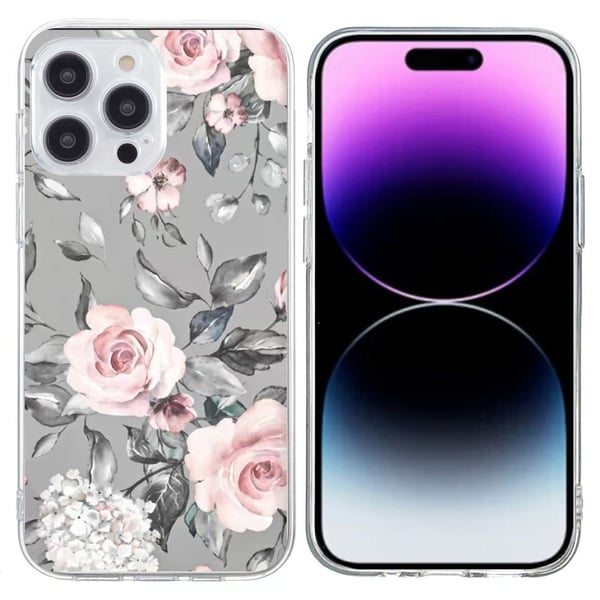 Vibe iPhone 16 Pro Max -kansi - Harmaa Tausta Kukkia