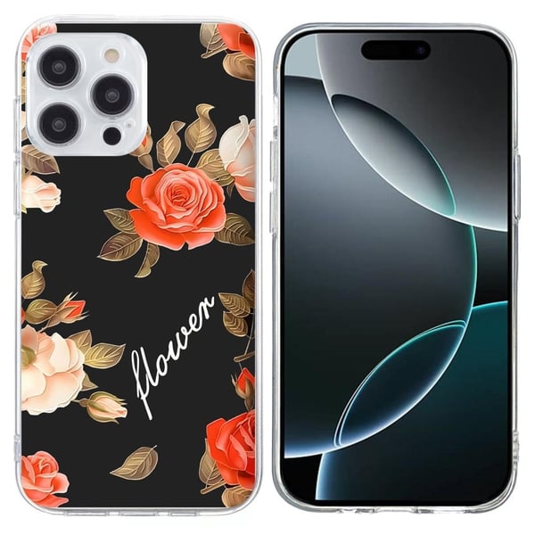 Vibe iPhone 16 Pro deksel - Svart Bakgrunn Blomster