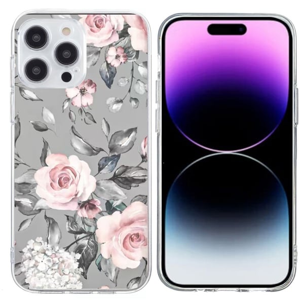 Vibe iPhone 15 Pro skal - Blommor Med Grå Bakgrund