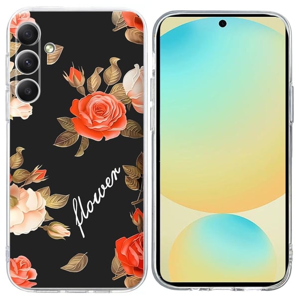 Vibe Samsung Galaxy S25 FE deksel - Svart Bakgrunn Blomster