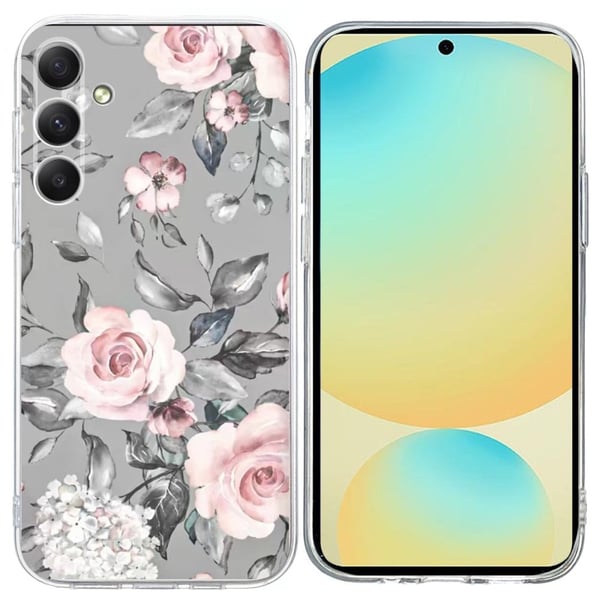 Vibe Samsung Galaxy S25 FE deksel - Blomster Med Grå Bakgrunn