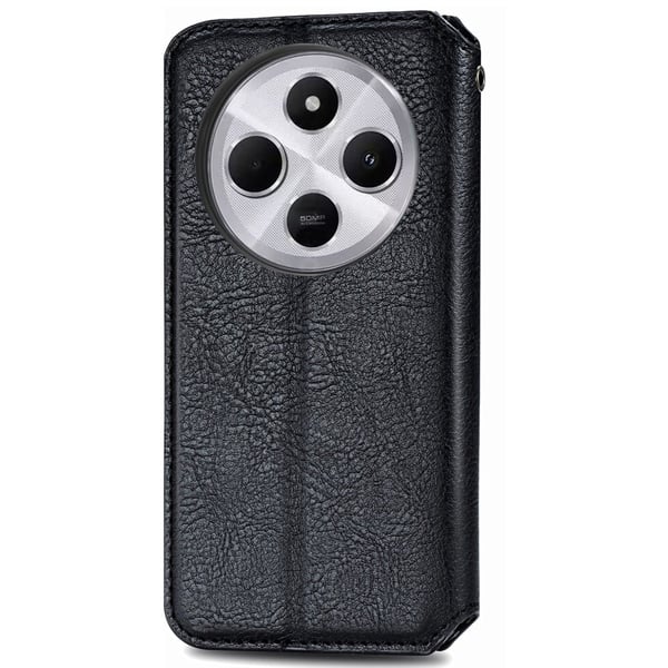 Skinn-etui med stilfult rombeavtrykk for Xiaomi Redmi 14C / Xiaomi Redmi 14R - Svart