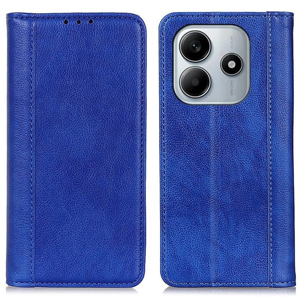 Ekte lærdeksel med magnetisk lukking for Xiaomi Redmi Note 14 5G - Blå