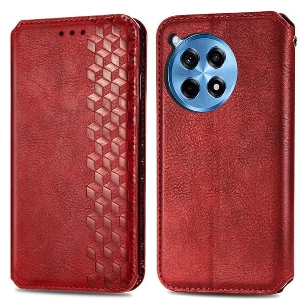 Skinn-etui med stilfult rombeavtrykk for OnePlus Ace 3 Pro - Rød