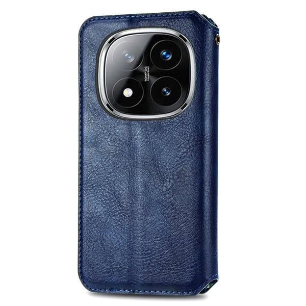 Skinn-etui med stilfult rombeavtrykk for Xiaomi Redmi Note 14 Pro Plus 5G - Blå