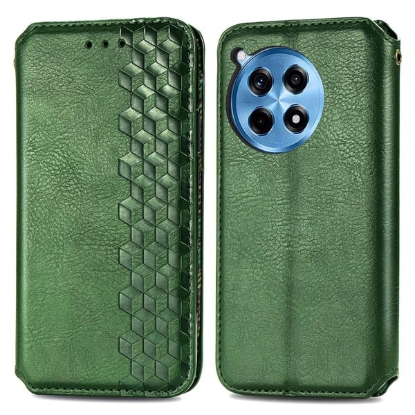 Skinn-etui med stilfult rombeavtrykk for OnePlus Ace 3 Pro - Grønn