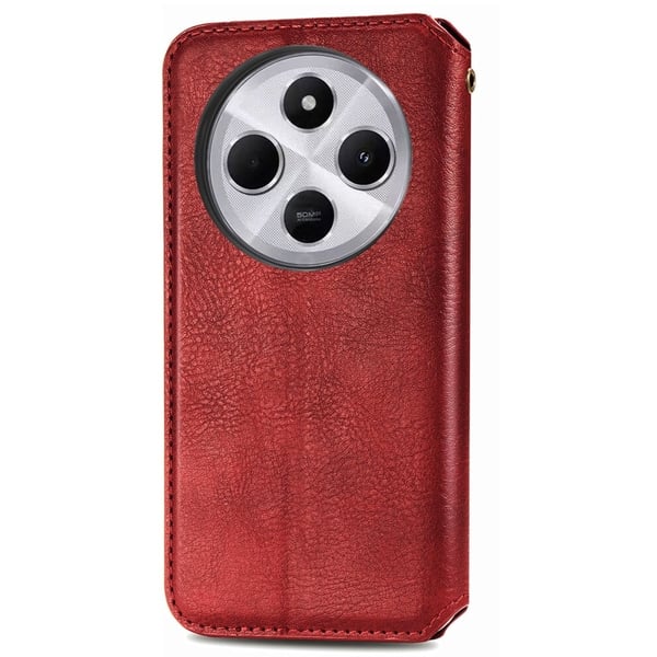 Skinn-etui med stilfult rombeavtrykk for Xiaomi Redmi 14C / Xiaomi Redmi 14R - Rød