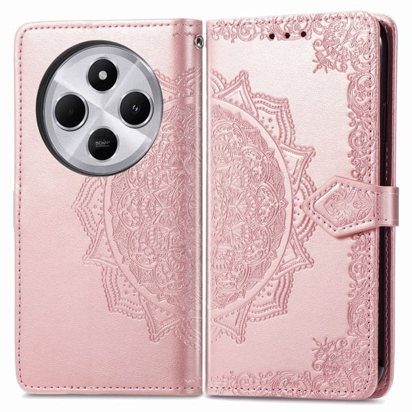 Mandala Xiaomi Redmi 14C / Xiaomi Redmi 14R etui i lær - Rose Gull