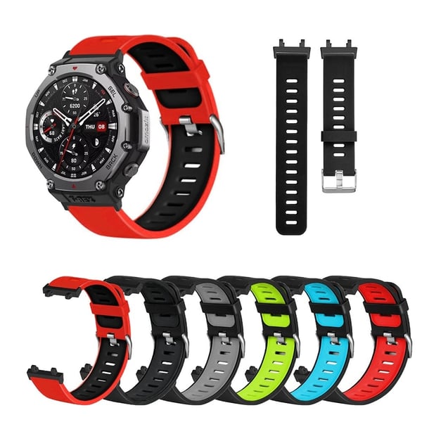 Silikon sportsklokkearmbånd Huami Amazfit T-Rex 3 klokkerem med metallkontakter - Svart / Blå