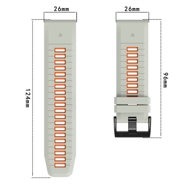 Garmin Fenix 8 51mm / Enduro 3 / Fenix 7X / 7X Pro Quick Release Watch Band Dual Color 26mm Silicone Wrist Strap - Grå / Oransje