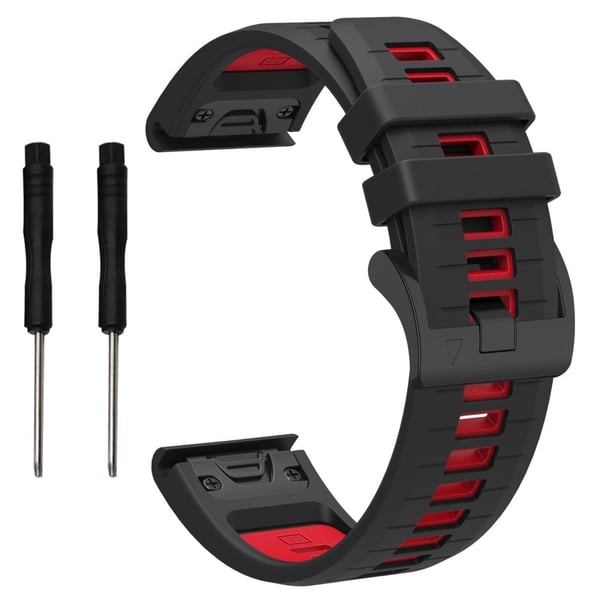 Garmin Fenix 8 47mm / Fenix E 47mm / Fenix 7 Pikavapautuskellonauha Kaksivärinen 22mm silikonirannehihna - Musta / Punainen