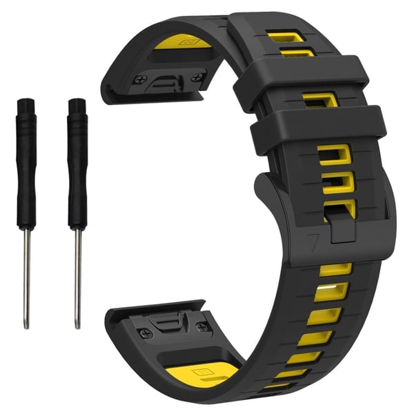 Garmin Fenix 8 51mm / Enduro 3 / Fenix 7X / 7X Pro Quick Release Watch Band Dual Color 26mm Silicone Wrist Strap - Svart / Gul