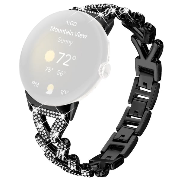 Metall Twisted Watch Band Rhinestone Decor Google Pixel Watch 3 41mm / Pixel Watch 2 / Pixel Watch Watch Watch Strap - Svart