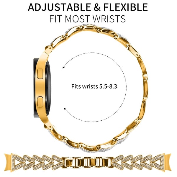 Metallklokkearmbånd Rhinestone Decor med kontakt Samsung Galaxy Watch4 / Watch5 40mm / 44mm / 45mm Twisted Watch Strap - Gull