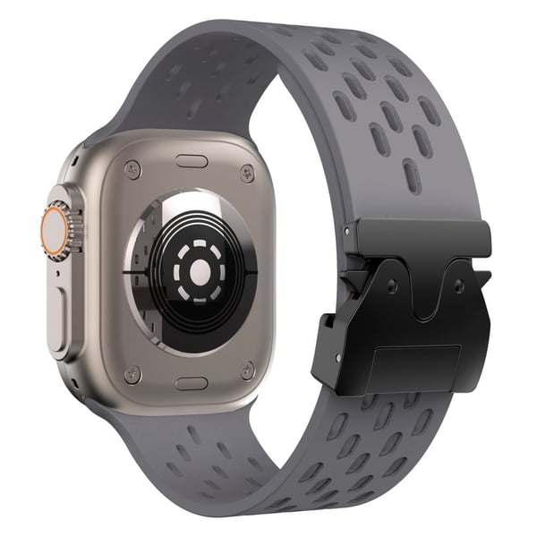 Hul silikonrem Apple Watch Series 10 46mm / Ultra 2 / Ultra 49mm / 9 8 7 45mm / SE (2023) SE (2022) SE 6 5 4 44mm / 3 2 1 42mm - Space Grey + Svart Sp