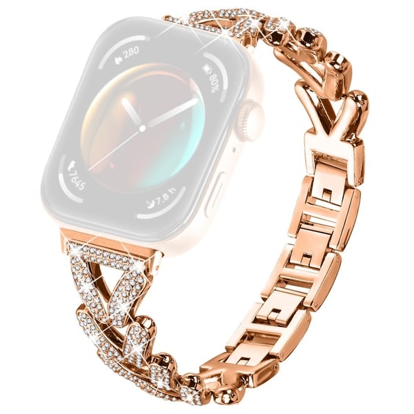 Metall Twisted Watch Band Rhinestone Decor Huawei Watch Fit 3 klokkerem - Rose Gull