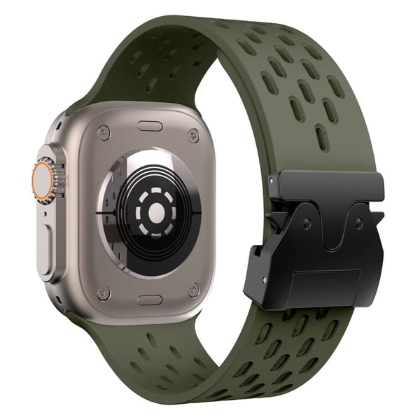 Hul silikonrem Apple Watch Series 10 46mm / Ultra 2 / Ultra 49mm / 9 8 7 45mm / SE (2023) SE (2022) SE 6 5 4 44mm / 3 2 1 42mm - Militærgrønn + Svart